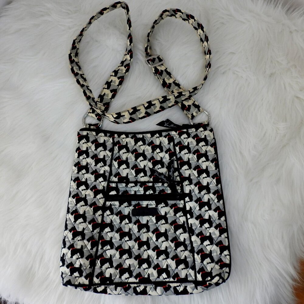 Crossbody Vera Bradley Triple Zip Hipster Black & White Scottie Dog Retired